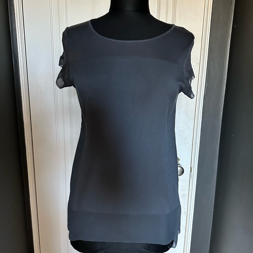 French Connection Charcoal Women's Blouse with high low chiffon hem